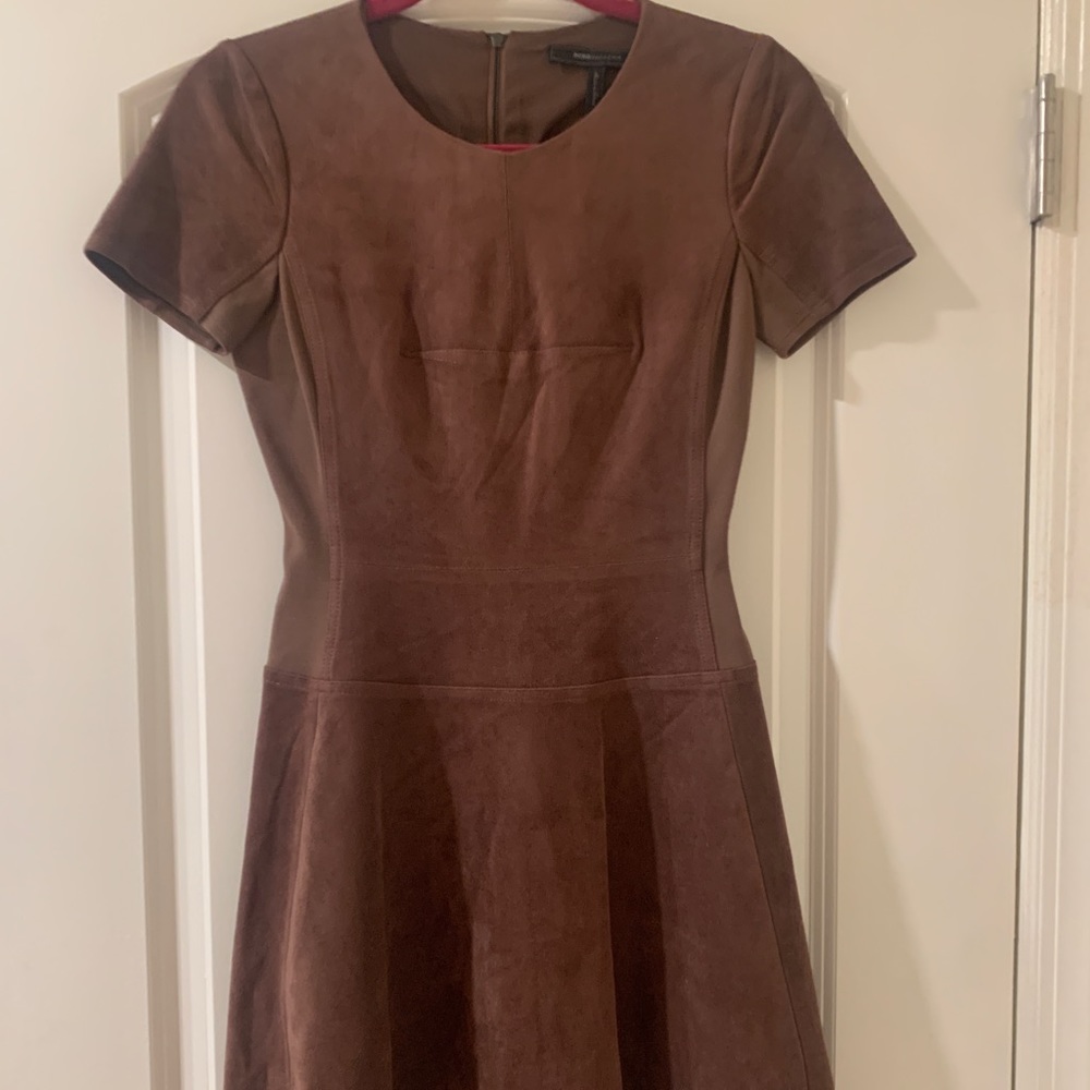 Bcbg brown suede flare dress